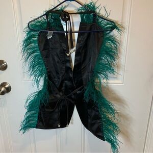 AKIRA Black and Teal Feathered Cape